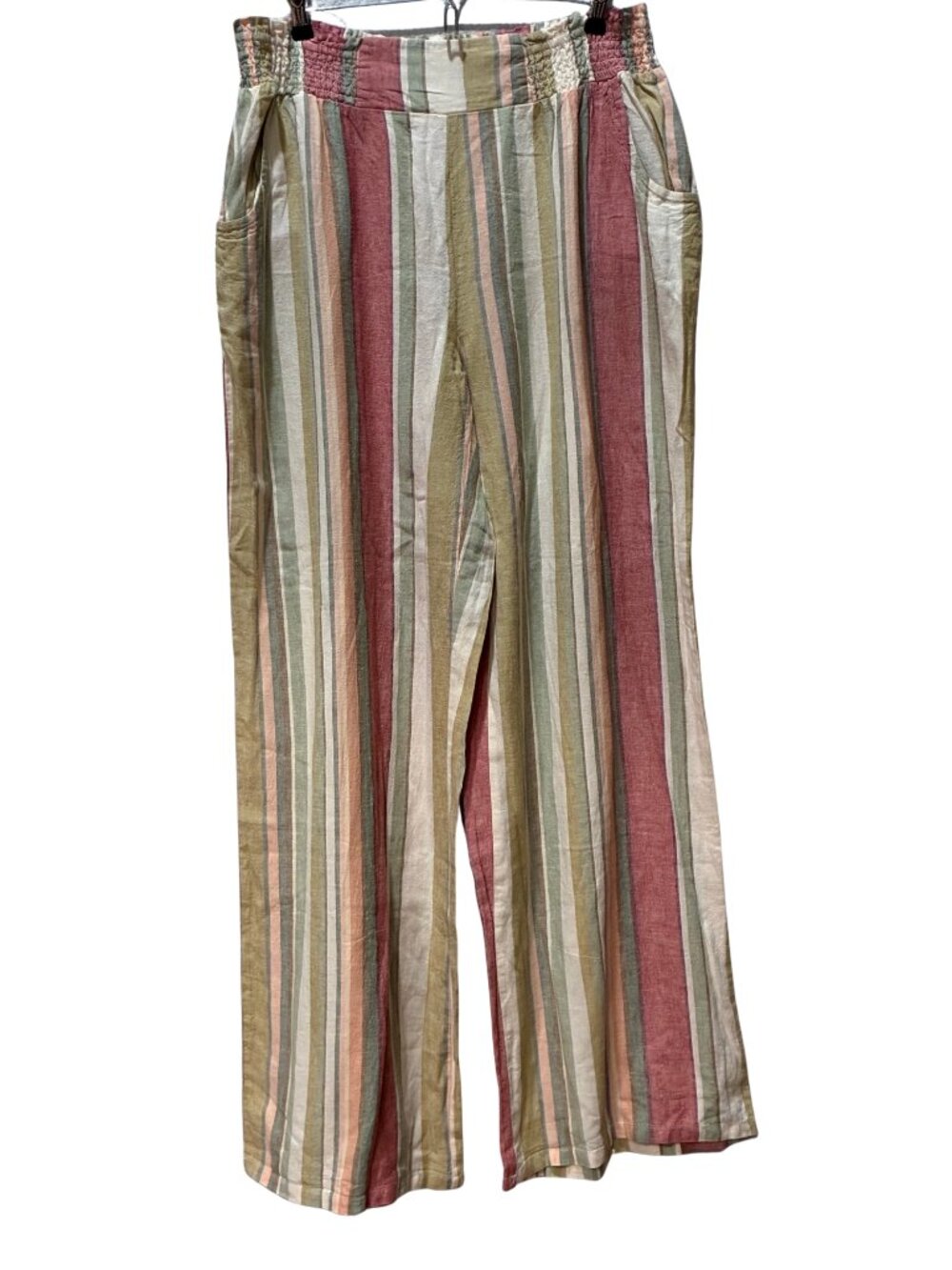 Cato NWT Coastal Striped Linen Blend Flowy Beach Wide Leg Lounge Pants Size XL
